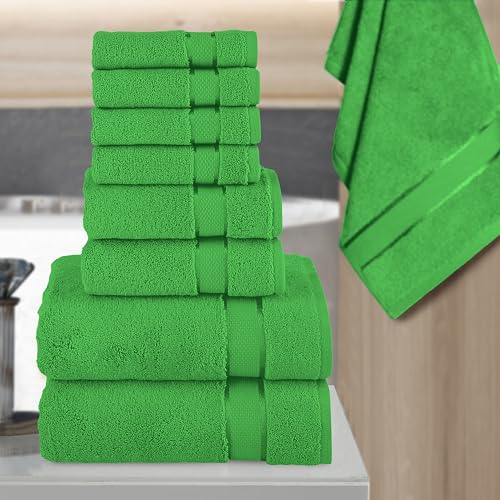 Image of Elegant Comfort Premium Cotton 8-Piece Towel Set, Includes 4 Washcloths, 2 Hand Towels and 2 Bath Towels, 100% Turkish Cotton - Highly Absorbent and Super Soft Towels for Bathroom, Emerald Green