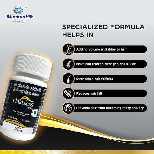 Image of Mankind HairBless Supplement with Biotin, Niacin & L-Cysteine, 30 Tablets (Pack of 5)