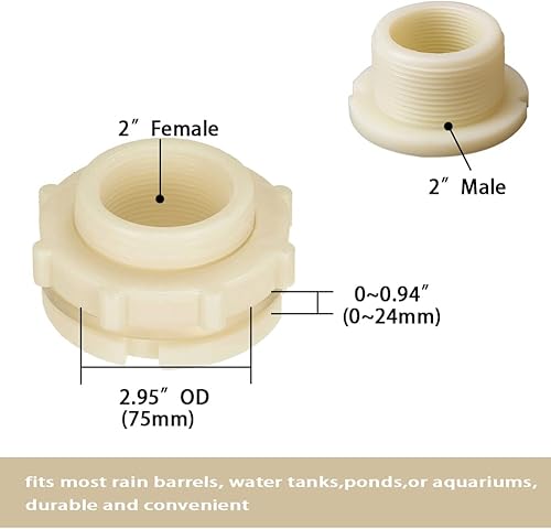 Miniatura 2 de Adaptador de conector de tanque de agua de plástico ABS de 2 pulgadas, adaptador de conector de tanque de agua con tapones para barril de lluvia al