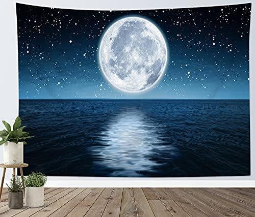 Amazon Com Lb Small Full Moon Over Ocean Tapestry Wall Hanging Galaxy Starry Night Sky Wall Tapestry 3d Fantasy Psychedelic Watercolor Wall Art For Bedroom Living Room Dorm Home Decor 60 X 40