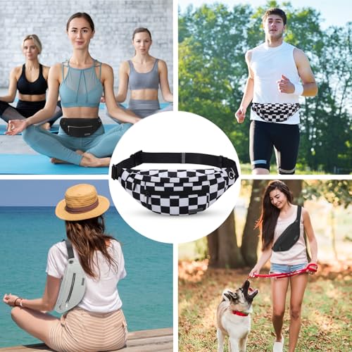 Image of MAXTOP Checkered Fanny Pack Crossbody Bag with 4-Zipper Pockets Large Belt Bag for Enjoy Festival Sports Workout Traveling Running Casual Hands-Free Waist Bag Black and White Checkered