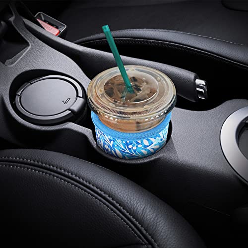 Image of YR Reusable Neoprene Insulator Sleeve for Iced Coffee Cups, 3 Pack Coffee Coolies sleeves for Iced & Hot Drinks, Cold Beverage Cooler Compatible with Starbucks Coffee and More (Blue Leaves)