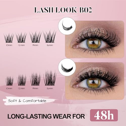 MilyBest-DIY-Eyelash-Extension-Kit-with-144-Pcs-Lash-Clusters-Bond-and-Seal-Eyelash-Glue-Remover-Eyelash-Tweezers-Applicator-Beginner-Set-10-16mm-Thin-Band-Cluster-Lashes-Kit-Kit-2-Styles-M02