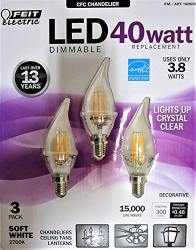 Feit Electric - LED Candelabra Chandelier Dimmable Light bulbs 40w = 3.8w (3 pack)