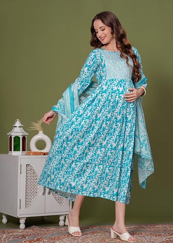 Image of SKY FAB Women Viscose Rayon Maternity and Feeding Dress Kurta with Dupatta with Zipper