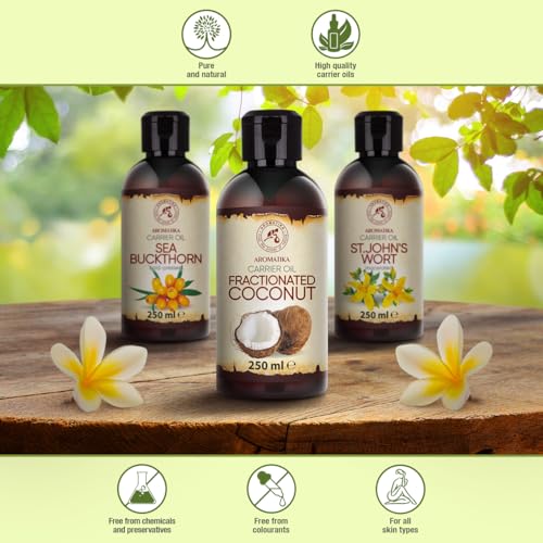 Fraktioniertes Kokosöl 250ml - Cocos Nucifera Oil - Reines & Natürliches Coconut Öl - Basisöl - Geruchlos - Cocosöl für Gesicht - Körperpflege - Hautpflege - Haare - Massage - Kosmetik