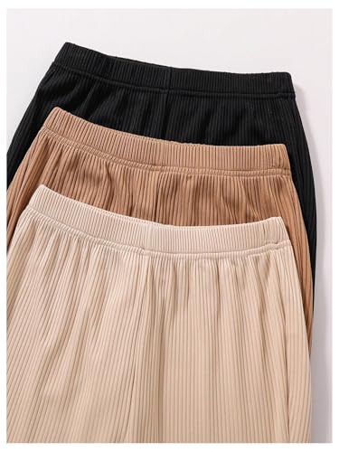 WDIRARA Girl's 3 Pack Elastic Waist Flare Pants Ribbed Bell Bottoms Pants Lettuce Trim Trousers3