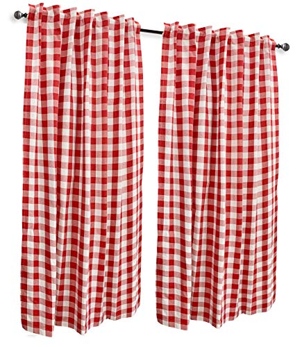 Buffalo Check Plaid Gingham Custom Fit Window Curtain Treatments, 50X84 Inch Red/White, Double Set Panel,Farm House Curtain,Room Darkening Drapes,Curtains For Bedroom,Curtains For Living Room #TOP4