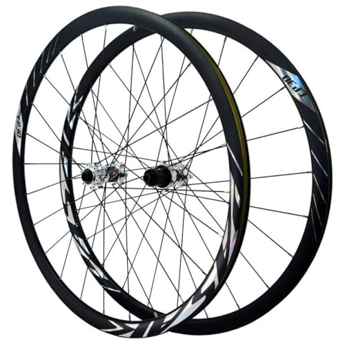GEIRONV Juego Ruedas for Bicicleta De Carretera 700C, Llantas Aleación de Doble Pared Freno Disco Delanteras 2 Traseras 4 Rodamientos Eje Pasante 24 Radios 12 Velocidades(Silver)