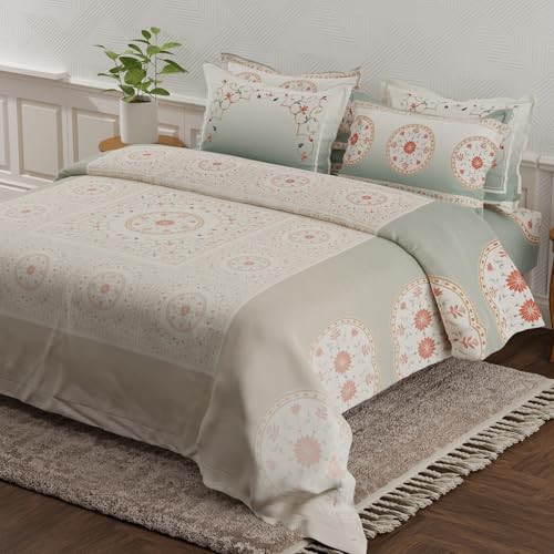 Image of BOUTIQUE LIVING Platinum Pulse 100% Cotton 800 TC Grey Digital Meenakari Print King Bedsheet with 4 Pillow Covers