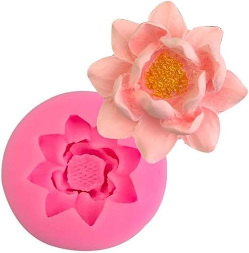 Molde de silicona de loto de flor rosa 3D para decoración de pasteles de cupcakes, gelatina Shots Fondant, molde de cristal hecho a mano para