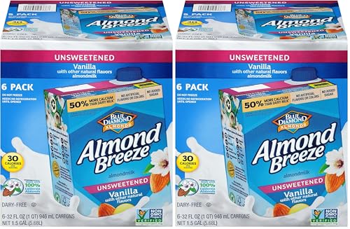 Almond Breeze Dairy Free Almondmilk,Unsweetened Vanilla,32 Ounce,(Pack of 12)