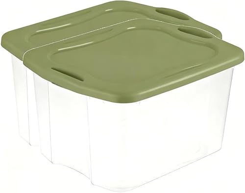 Paquete de 2 contenedores de almacenamiento de plástico resistentes de 70 cuartos de galón con asas y tapas de agarre completo, contenedores de