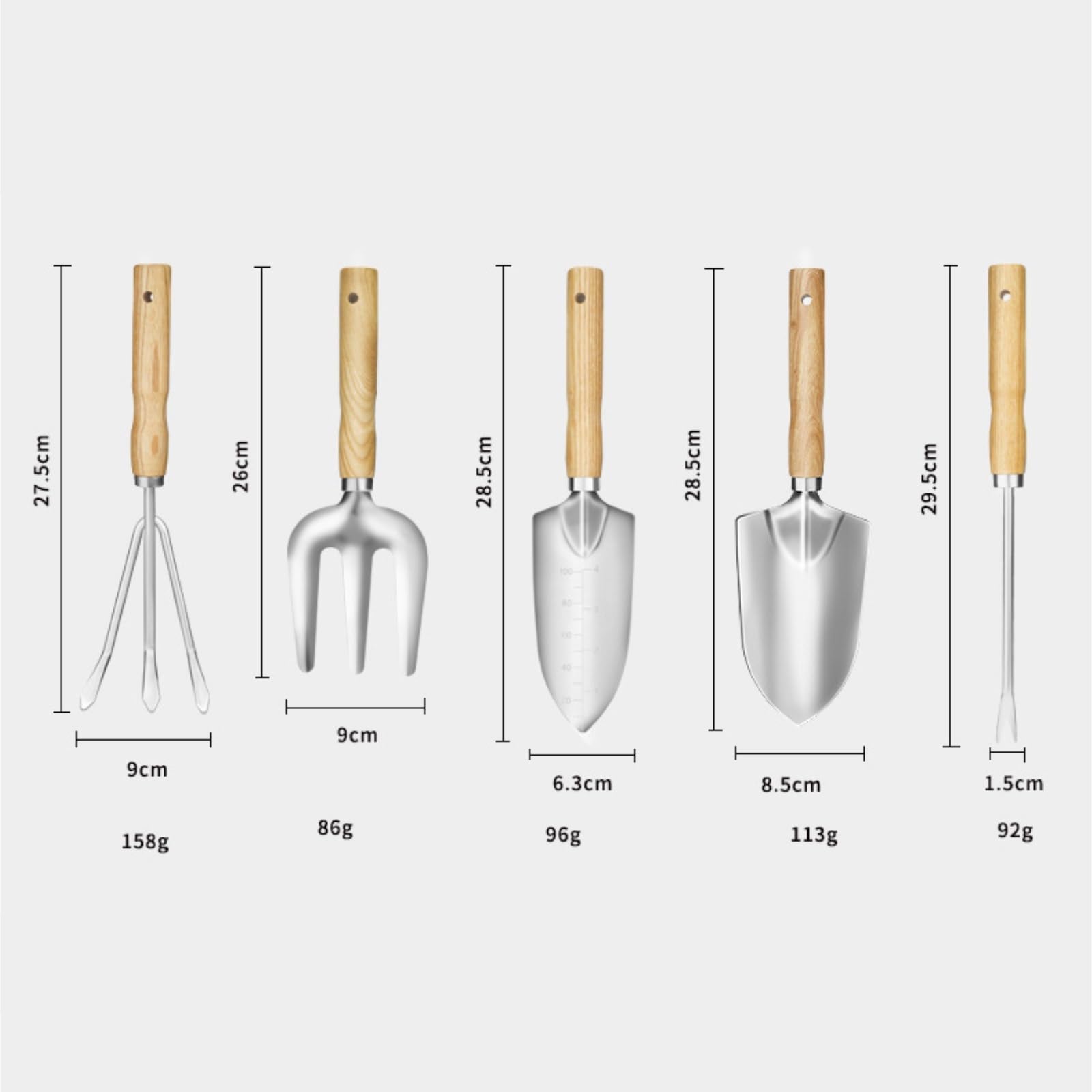 Set di Attrezzi da Giardino 5 Pezzi Utensili manuali da Giardinaggio Cazzuola e coltivatore in Acciaio Inossidabile con Manico Kit da Giardinaggio