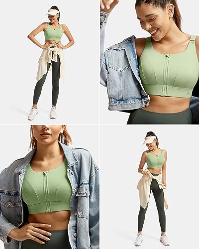 Image of Adjustable High Impact Sports Bras for Women Zip Front Full Coverage and Lift Padded Compression Tops