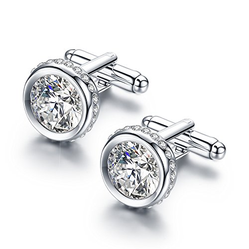 Pinannie Austria Crystal Shirt Cuff Links White Gold Plated Wedding Cufflinks For Mens (Blue) #TOP1