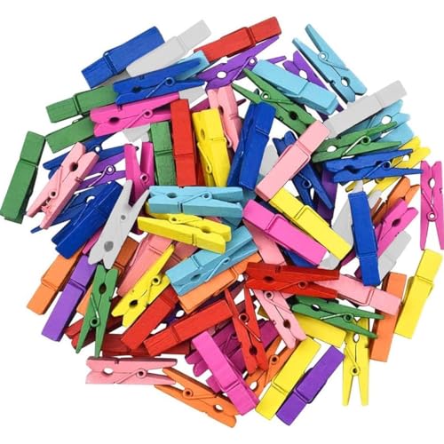 Mini Wäscheklammern Holz Bunt 3,5 cm – 120 Stück für Bastelbedarf Fotoleine Kartenhalter Memohalter Etiketten Tischkarte Deko DIY Clips