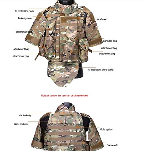 AOSUAI Outdoor Tactical Vest Camouflage Body Armor Combat Vest With Pouch/Pad Airsoft Military Assault Plate Carrier Clothing Multifunction (Color : Green, Size : One Size) - Image 2