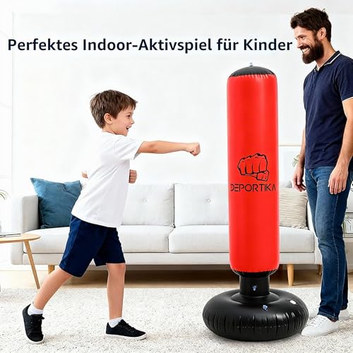 Aufblasbarer Boxsack, mit stabiler Wasserbasis, aktives Spielgerät für den Innenbereich, freistehend, Ziel, Kick, MMA, Karate, Spalte, Sandsäcke, Reflextraining, Fitness, Training (170 cm)