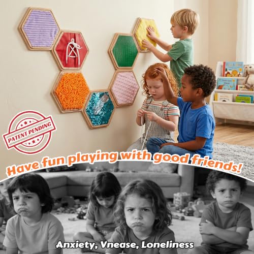 Image of 24-Piece Wooden Sensory Wall Panels for Kids with Replaceable Texture Pads | Modular Tactile Activity Boards with Texture Pads,Wall Toys for Fine Motor Skills & Sensory Exploration,for Daycare & Home