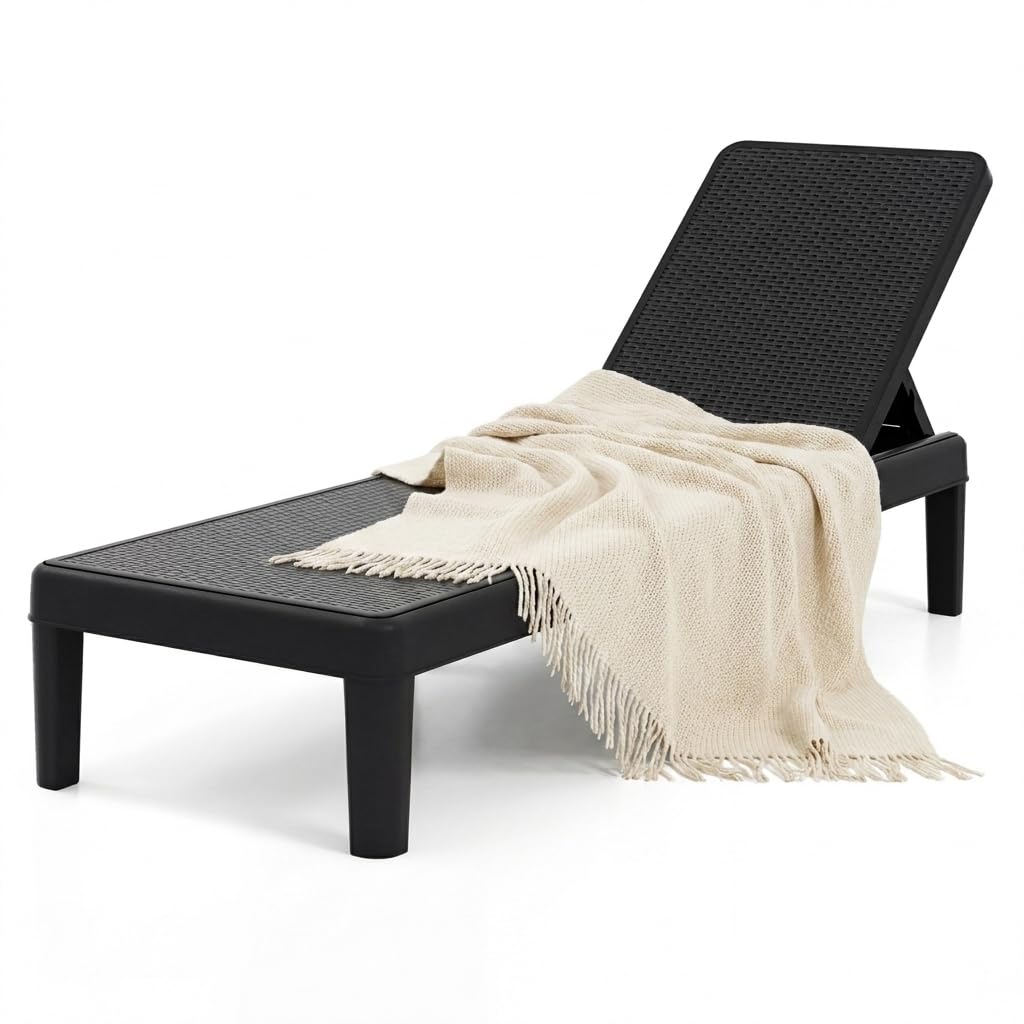 Multigot Garden Sun Lounger with 4-Position Adjustable Backrest (Black)