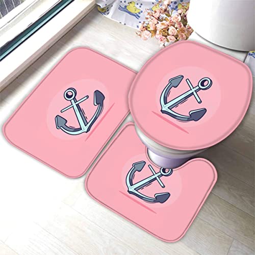 AOLIGL Badematte Pink,Anker Badematten Set rutschfest Waschbar Badgarnitur 3teilig - WC Deckelbezug U-förmigen Contour Badezimmerteppich Matte Flauschige Mikrofaser – Bild 4