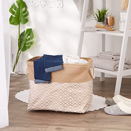 Dii Jute Storage Collection Collapsible Burlap Diamond Storage Bin, Large Rectangle, 17.5X12X15", Bronze #TOP5