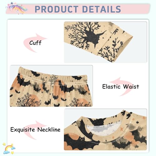 Pajama Sets Long Sleeve Halloween Bats and Trees Soft Comfy Sleepwear 2 Piece PJS 3-8T4