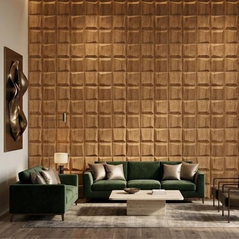 Image of Kayra Decor 3D PVC Wall Panels for Bedroom & Living Room | Cube Design | Beech Wood Color | 19.7 x 19.7 Inch | Pack of 40 | 107.6 Sq Ft