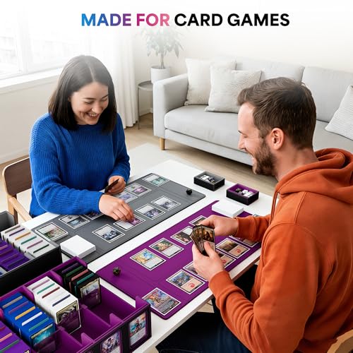 Image of UAONO Trading Card Storage Box with Commander Display;3900+ Card Box for MTG, Removable Cover; 5 Row Case fits MTG TCG Sports Cards 48 Dividers,5 Stoppers,5 Top Loaders,1 Dice Box(Black, Purple)