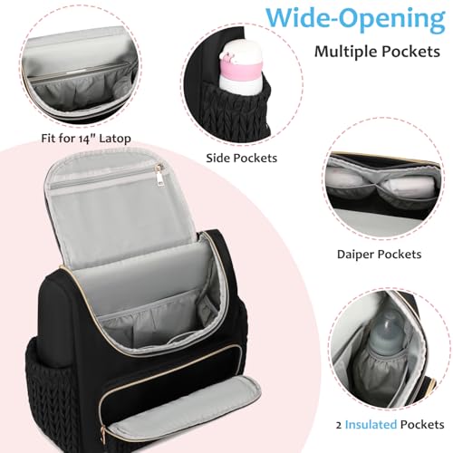 Image of LORADI Diaper Bag Backpack, Baby Shower Gifts, Black | Stroller Clips, Insulated Pockets, Water-resistant, Easy to Clean, Durable