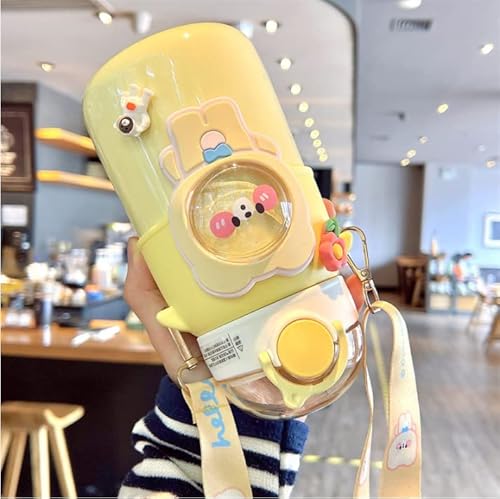 Excvalues Kawaii Water Bottle With Straw And Strap, Cute Water Bottles With 3D Stickers, Large Capacity Leak-Proof Bottles For Girls School (Blue) #TOP3
