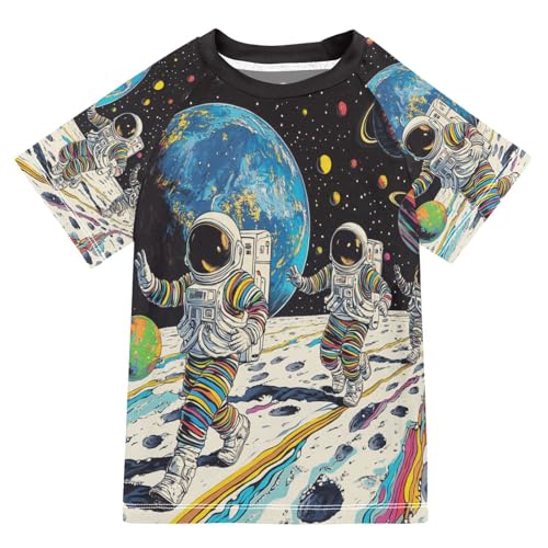 Jucciaco Boys Swing Shirts Planet Earth Astronaut Lunar Rashguard Short Sleeve Kids T-Shirts Sun UPF 50+ Multicoloured