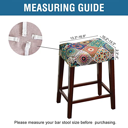 Krfoonn 2 Pack Rectangle Bar Stool Covers Printed Stretch Rectangle Saddle Bar Stool Slipcovers Washable Stool Upholstered Protector Slipcover For Dining Room Living Room With Nonslip Elastic Band, 09 #TOP6