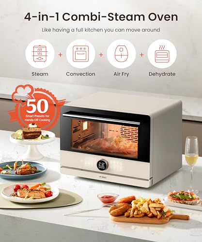 Image of FOTILE HYZK32-E3-E ChefCubii 1.1 cu. ft. 4-in-1 Combi-Steam Oven with Steam-Bake, Air Fry, Convection, Dehydrator Functions, and 50 Preset Menus, Beige