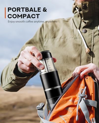 PHCOHIDO Portable Coffee Maker for Travel & Camping, Travel Lightweight Coffee Machines, Manually Operated, Compatible with Ground Coffee & NS Capsule Black (1Pcs) - 1