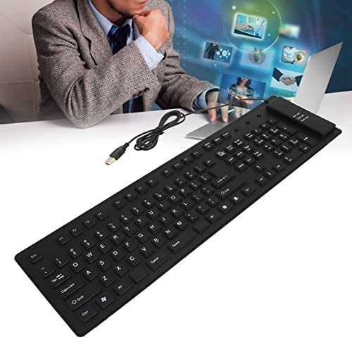 Clavier pliable USB 109 touches en silicone noir flexible pour PC portable et bureau