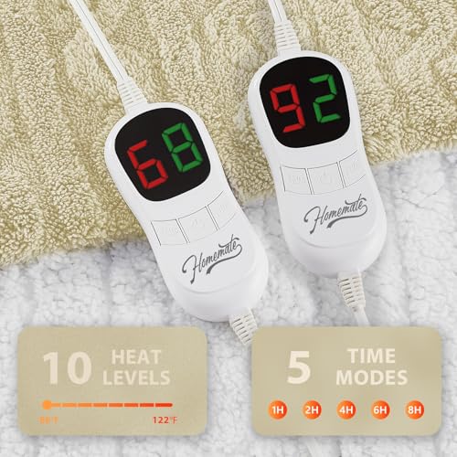 Image of Homemate Electric Heated Blanket King - 100 inchx90 inch Heating Bed Blankets Throw with 10 Heating Levels 8 Hours Auto Off Fast Heating Over-Heated Protection Ultra Soft Warm Flannel ETL Certified