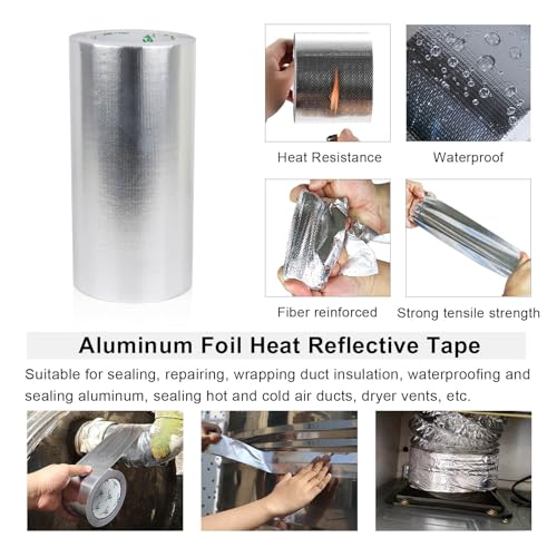 Image of BOMEI PACK Adhesive Aluminum Foil Heat Shield Tape 9inch x 66ft Barrier Fiberglass Thermal Insulation Reflective Material High Temp Protectionn,1 Pack