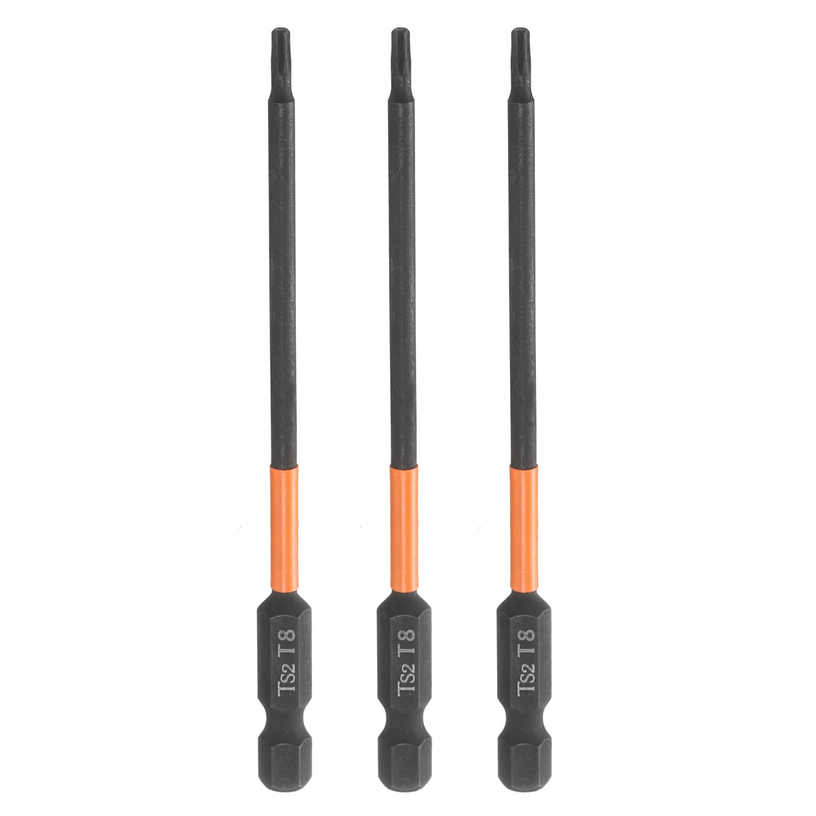 sourcing map 3pcs T8 Torx Head Screwdriver Bit 4" (100mm) Long 1/4" Hex Shank Magnetic No Hole Tamper Proof 6 Point Star Screw Driver Drill Bits Phosphate S2 Steel Industrial Power Tools