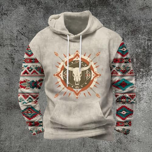 Hoodies for Men Tribal Aztec Western Country Cowboy Sweatshirt Ethnic Retro Casual Oversized Pullover with Pocket2