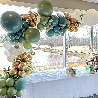 Balloons Arch Garland Kit, Green Blue Birthday Decorations Sage Green Balloons Blue Balloons White Balloons Metallic Gold Balloons for Baby Shower Graduation Bridal Shower Wedding Party Decorations