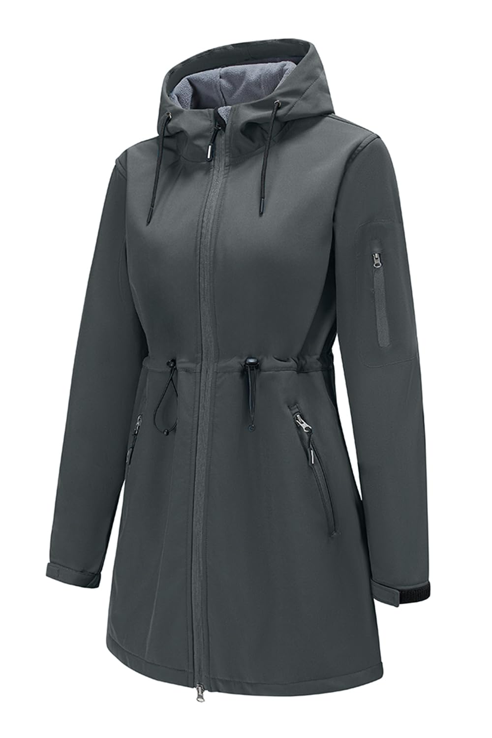 FARVALUE Women's Long Softshell Jacket Waterproof Lightweight Warm Windproof Hooded Fleece Lined Rain Coat for Outdoor