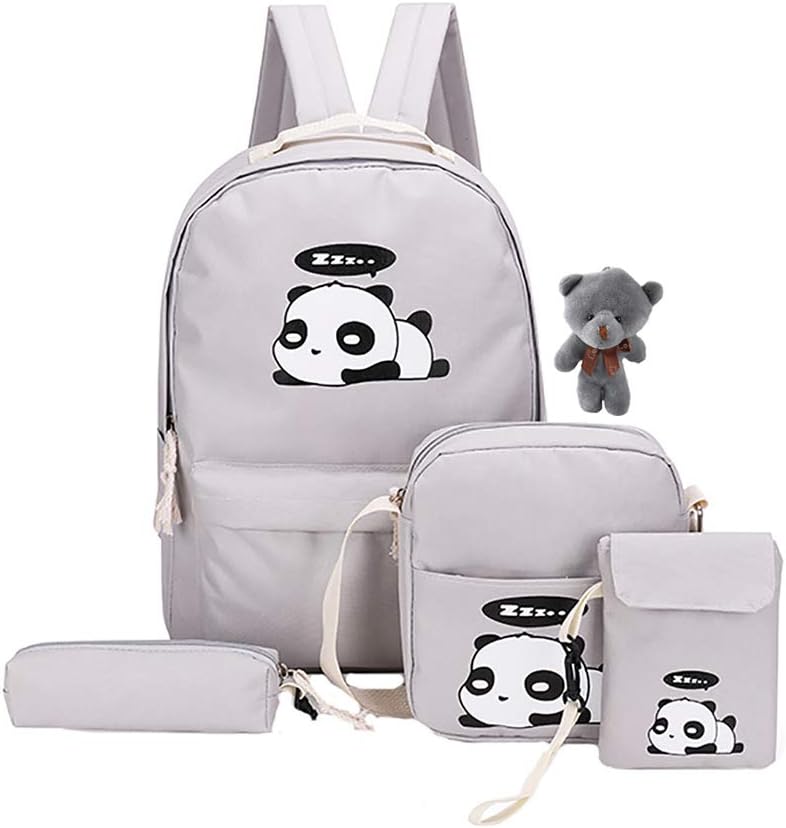 5Pcs Cute Panda Backpack Lightweight Casual Canvas Backpacks