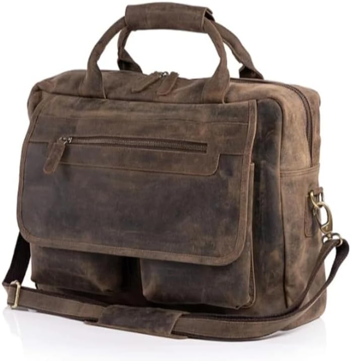 TUZECH Handmade Full Grain Leather 16 Inch Laptop Messenger Bag for Men and Women – Vintage Office Briefcase with Shoulder Strap, Business Work & College Bag for Laptop.