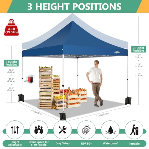 Image of COBIZI 10x10 Easy Pop Up Canopy Tent, Instant Commercial Outdoor Gazebo with 3 Sidewalls, Waterproof and UV Protection 50+ Event Shelter for Camping, Family Parties & Patio with 4 Sandbags,Light Blue
