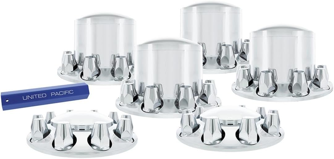 United Pacific 10305 Axle Hub Cover Kit, Complete Front/Rear Combo Kit, Chrome, 33mm
