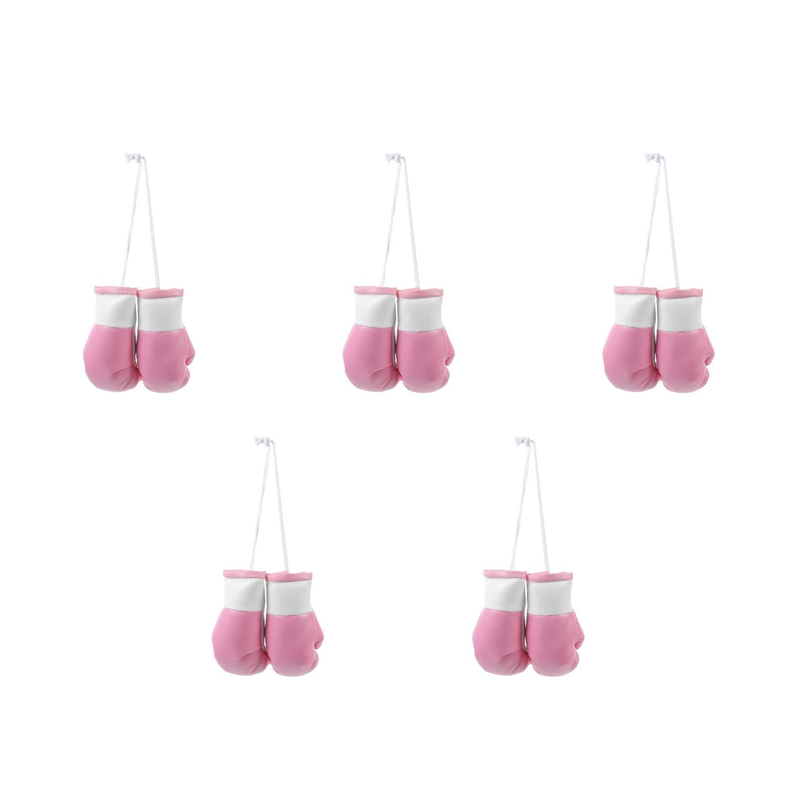 LOGOFUN 10 pcs Mini Boxing Gloves Hanging Decorations Miniature Boxing Gloves Car Mirror Hanging Ornaments Small Punching Gloves Pendants - Pink White (9cm)