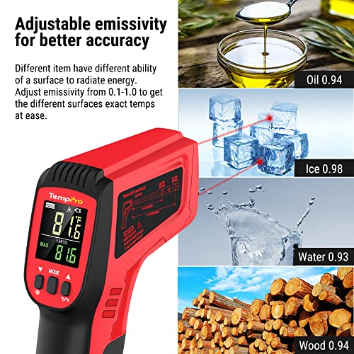image for TempPro D50 Dual Laser Infrared Thermometer Gun for Cooking with Adjus