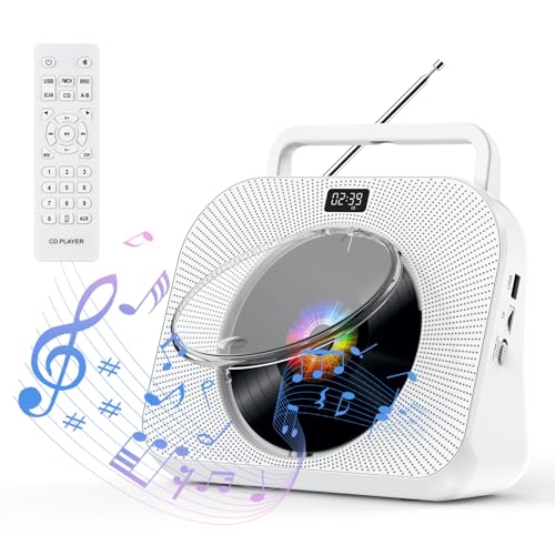 Gueray Reproductor de CD es Adecuado Reproductores de CD de Escritorio Bluetooth Domésticos con Auriculares de Altavoces Soporte para Despertadores, Cronómetro, Reproducción de Tarjetas USB aux TF